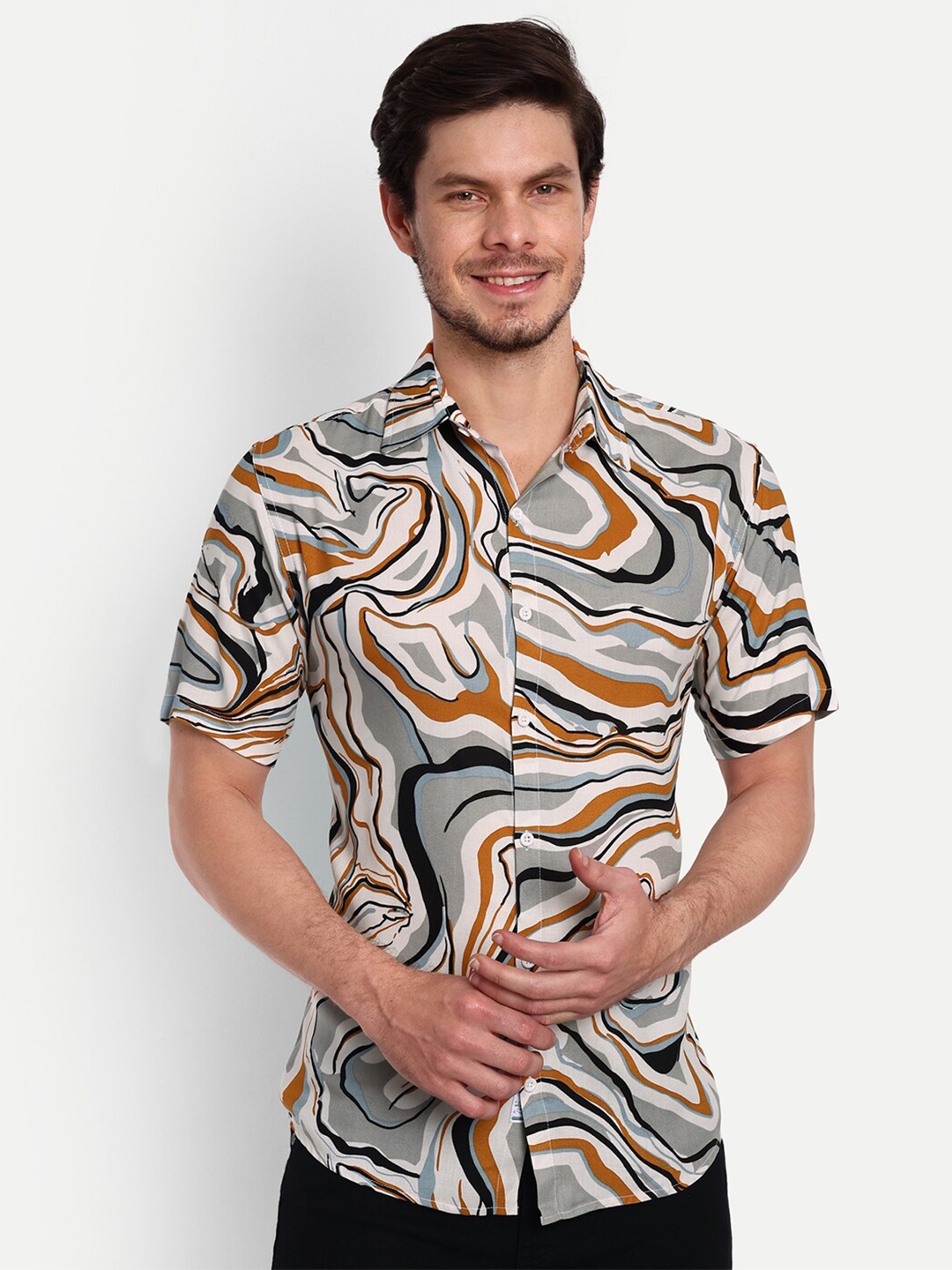 

Vida Loca Abstract Printed Standard Casual Shirt, Grey