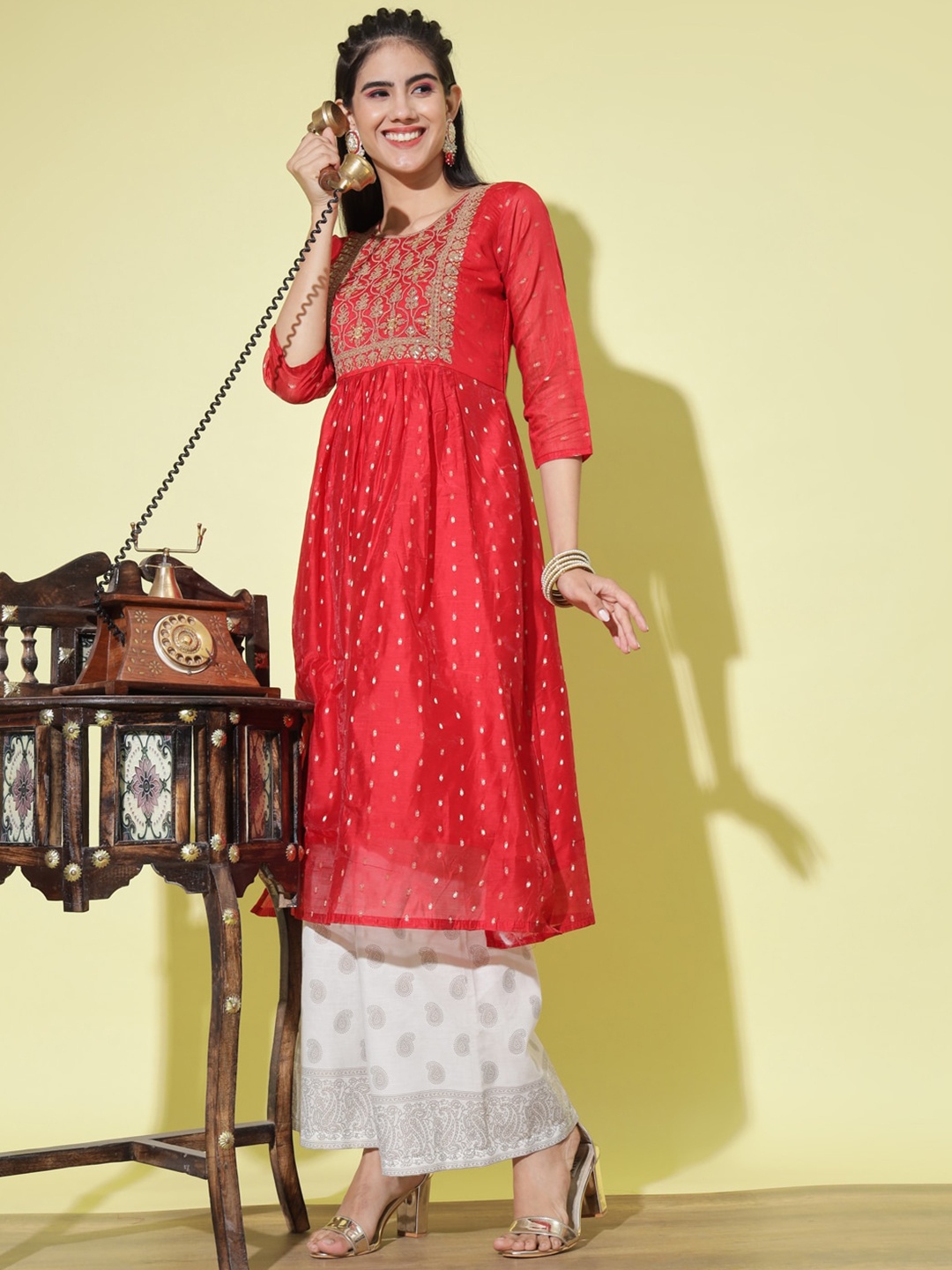 

PPTOSS Ethnic Motifs Yoke Design Sequinned Anarkali Kurta, Red