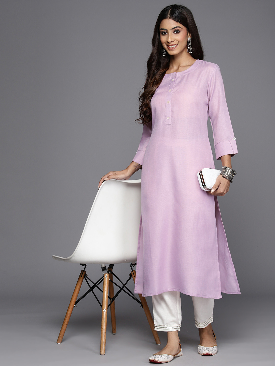 

Indo Era Women Solid Kurta, Lavender
