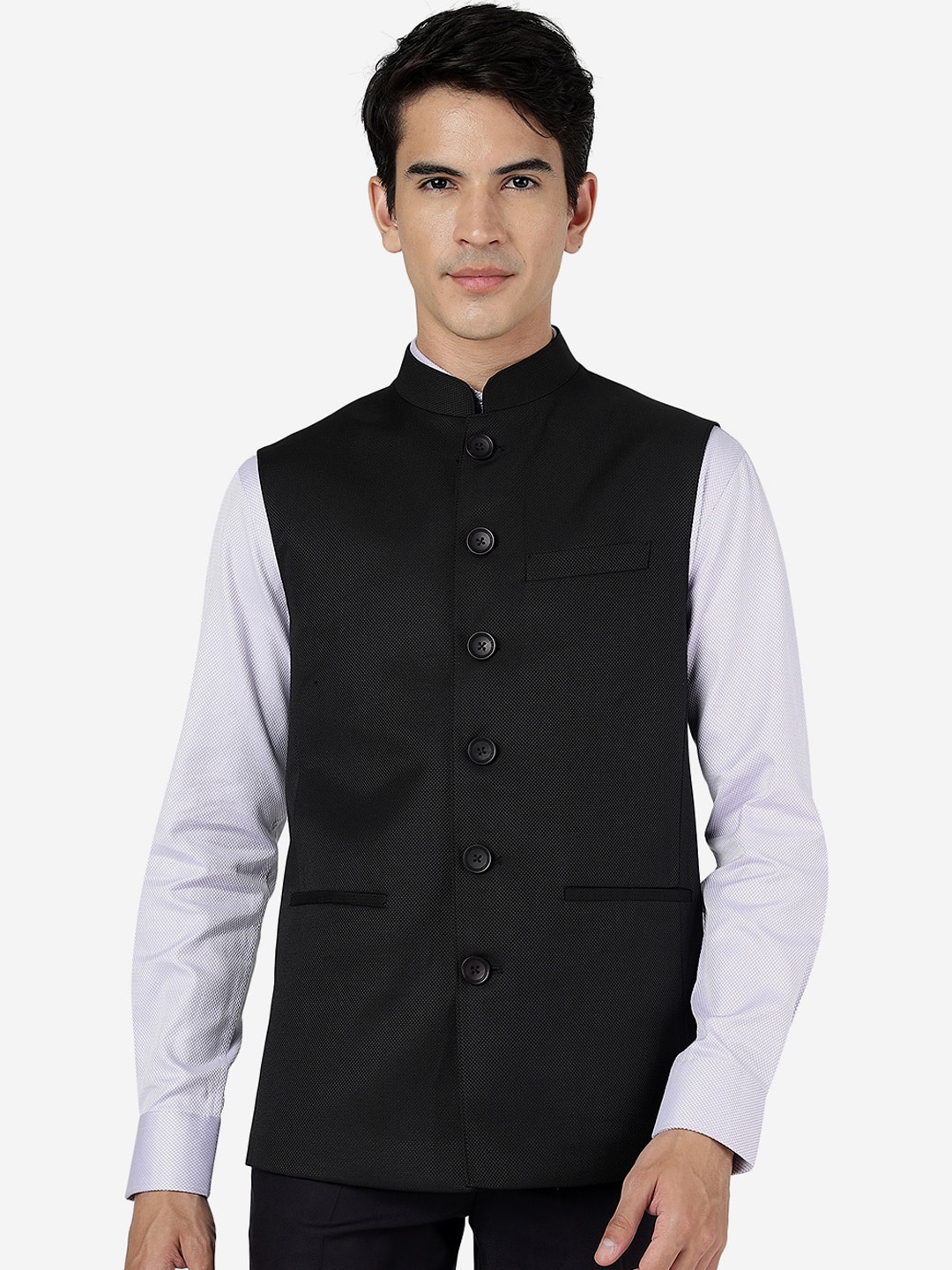 

MODI JACKET Mandarin Collar Nehru Jacket, Black