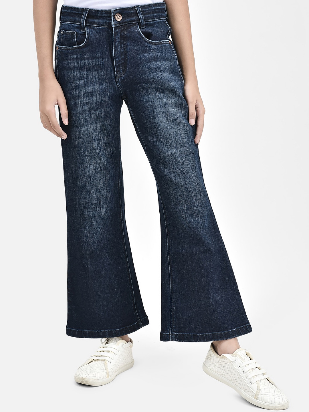 

Crimsoune Club Girls Clean Look Light Fade Stretchable Bootcut Jeans, Navy blue