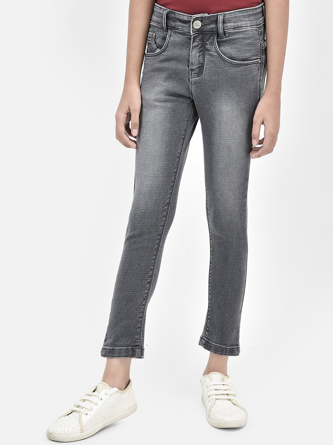 

Crimsoune Club Girls Skinny Fit Clean Look Heavy Fade Stretchable Jeans, Grey