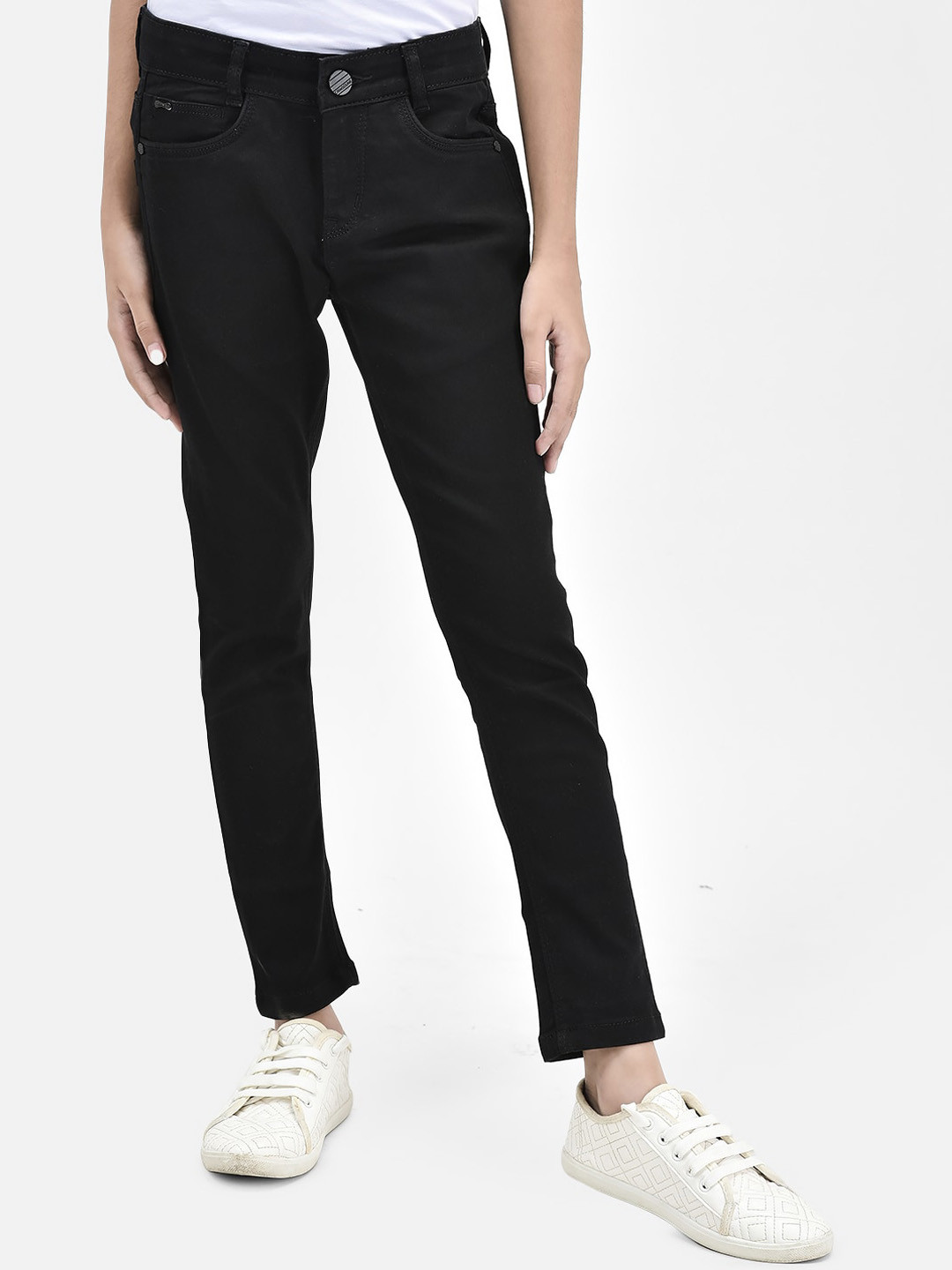 

Crimsoune Club Girls Skinny Fit Mid-Rise Cotton Stretchable Jeans, Black