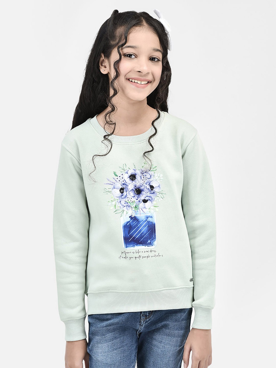 

Crimsoune Club Girls Graphic Printed Cotton Pullover, Green