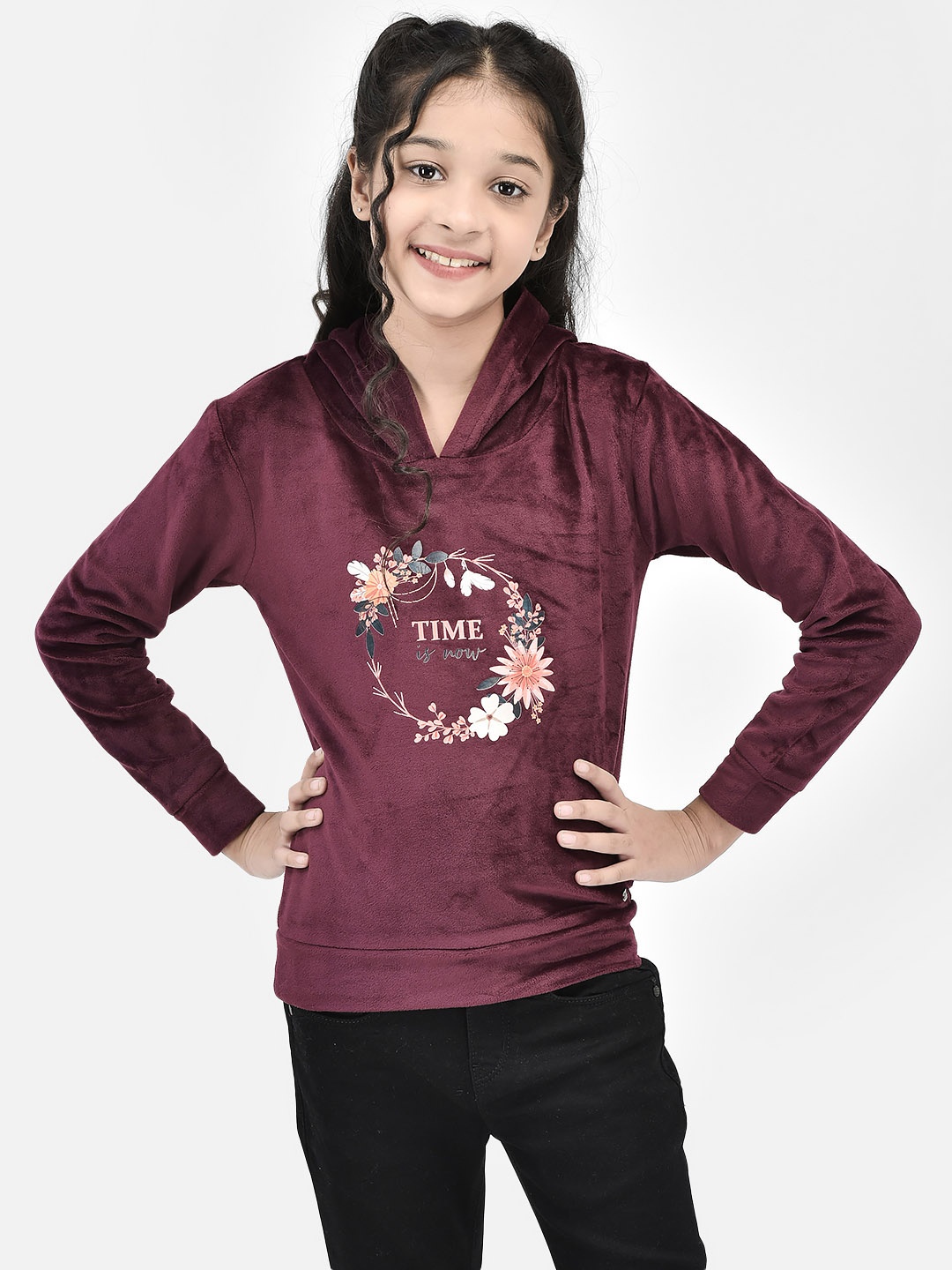 

Crimsoune Club Girls Typography Printed Cotton Sweatshirt, Maroon