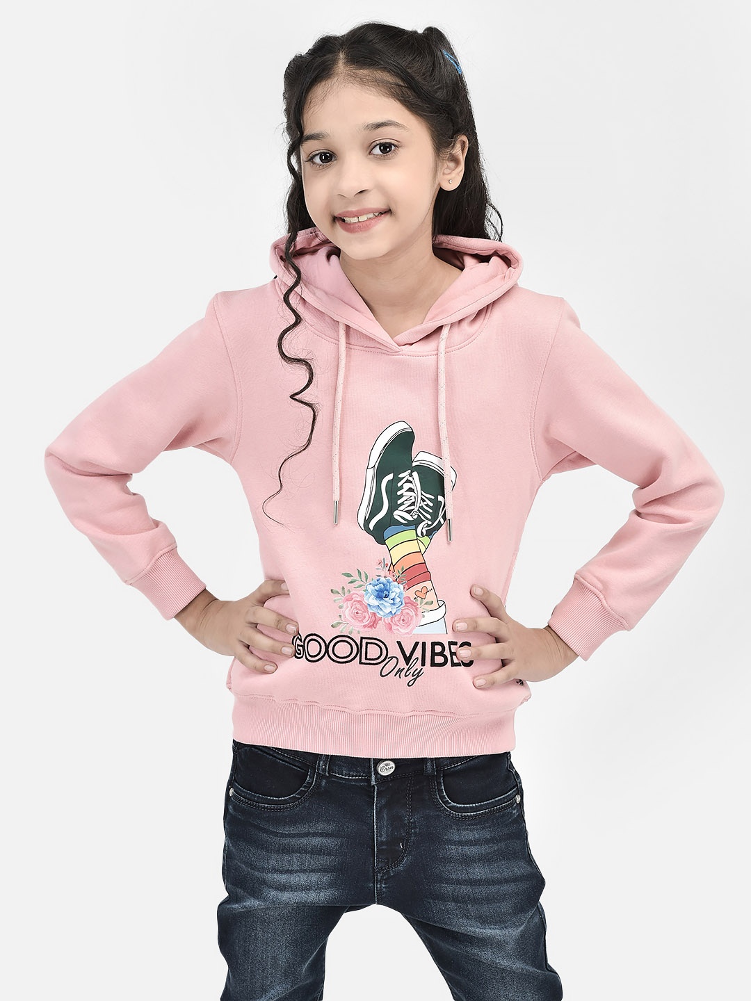 

Crimsoune Club Girls Graphic Printed Cotton Sweatshirt, Pink
