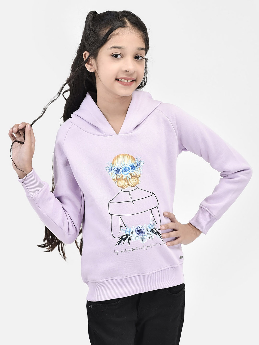 

Crimsoune Club Girls Graphic Printed Cotton Sweatshirt, Purple