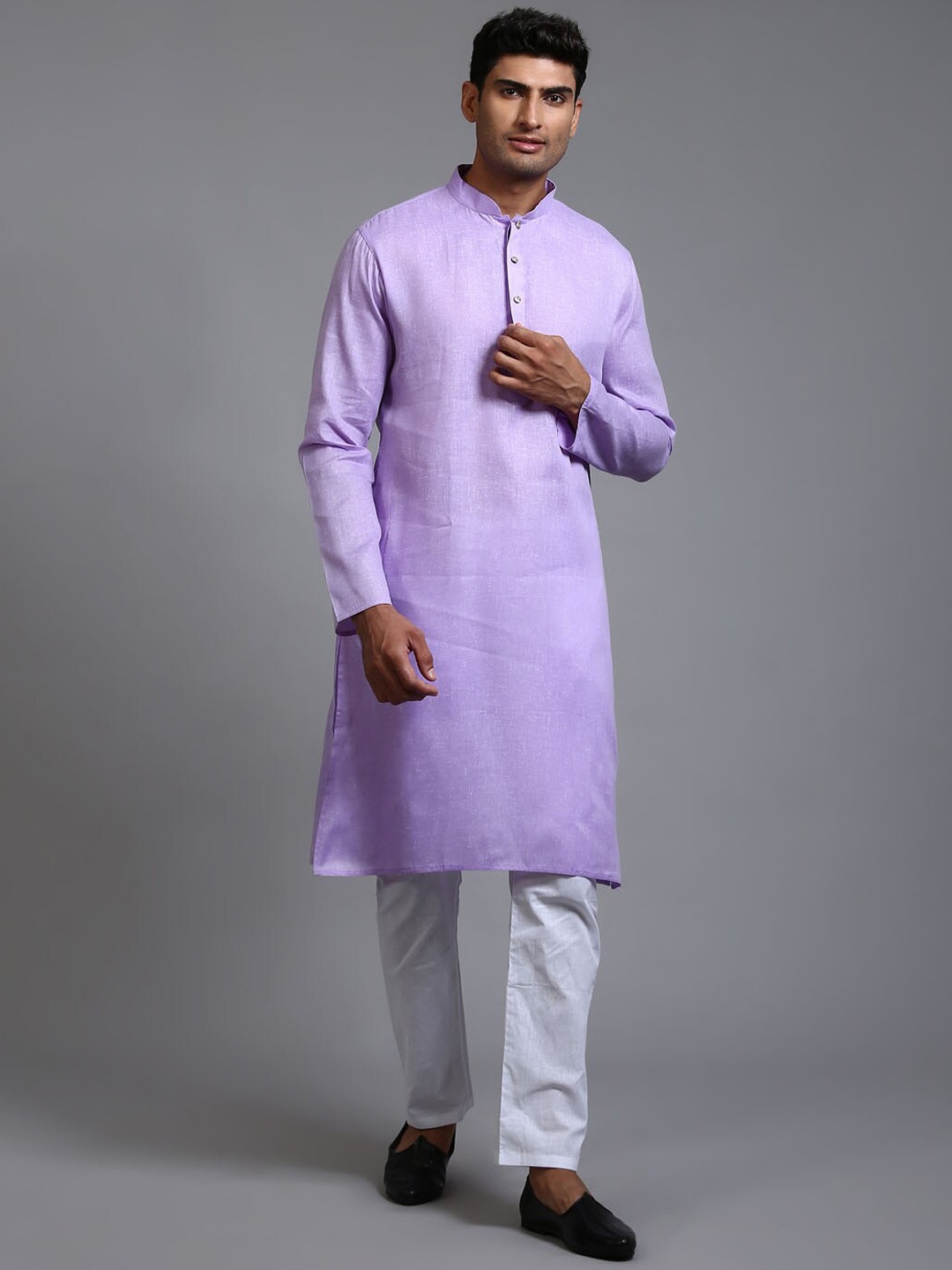 

VASTRAMAY Mandarin Collar Regular Kurta with Pyjamas, Purple