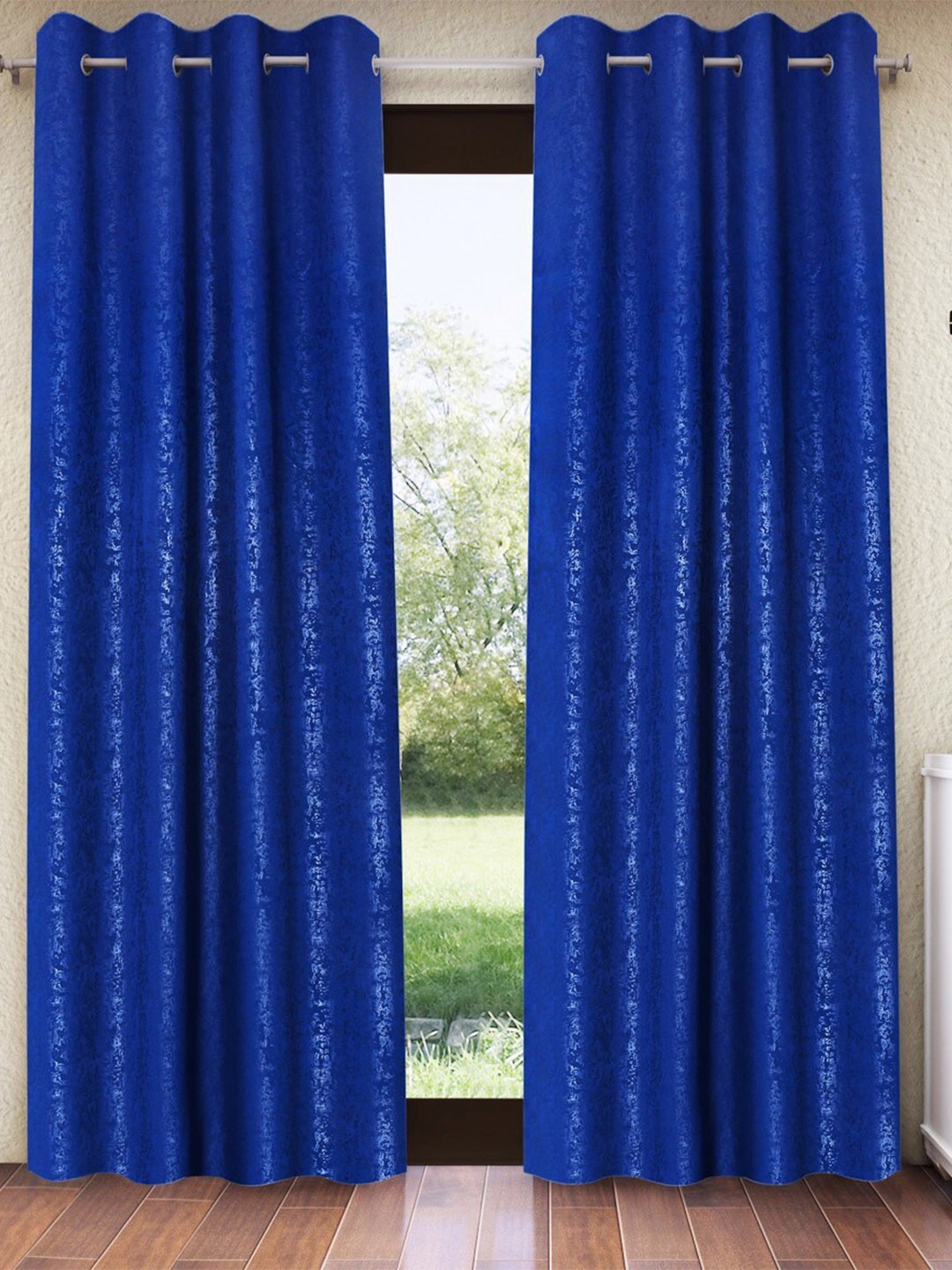 

Home Sizzler Blue 2 Pieces Abstract Self Design Black Out Long Door Curtain
