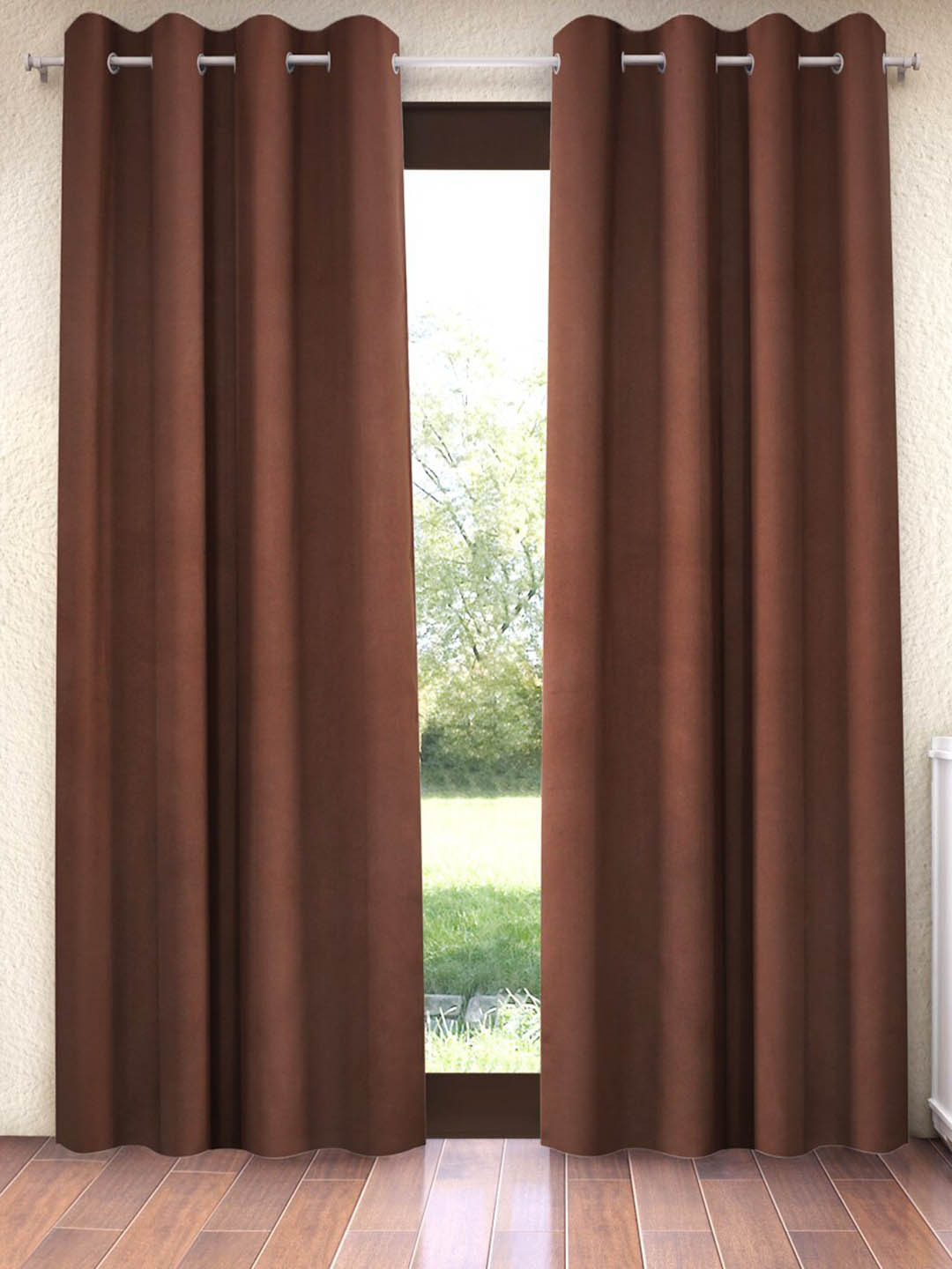 

Home Sizzler Brown 2 Pieces Solid Black Out Window Curtain