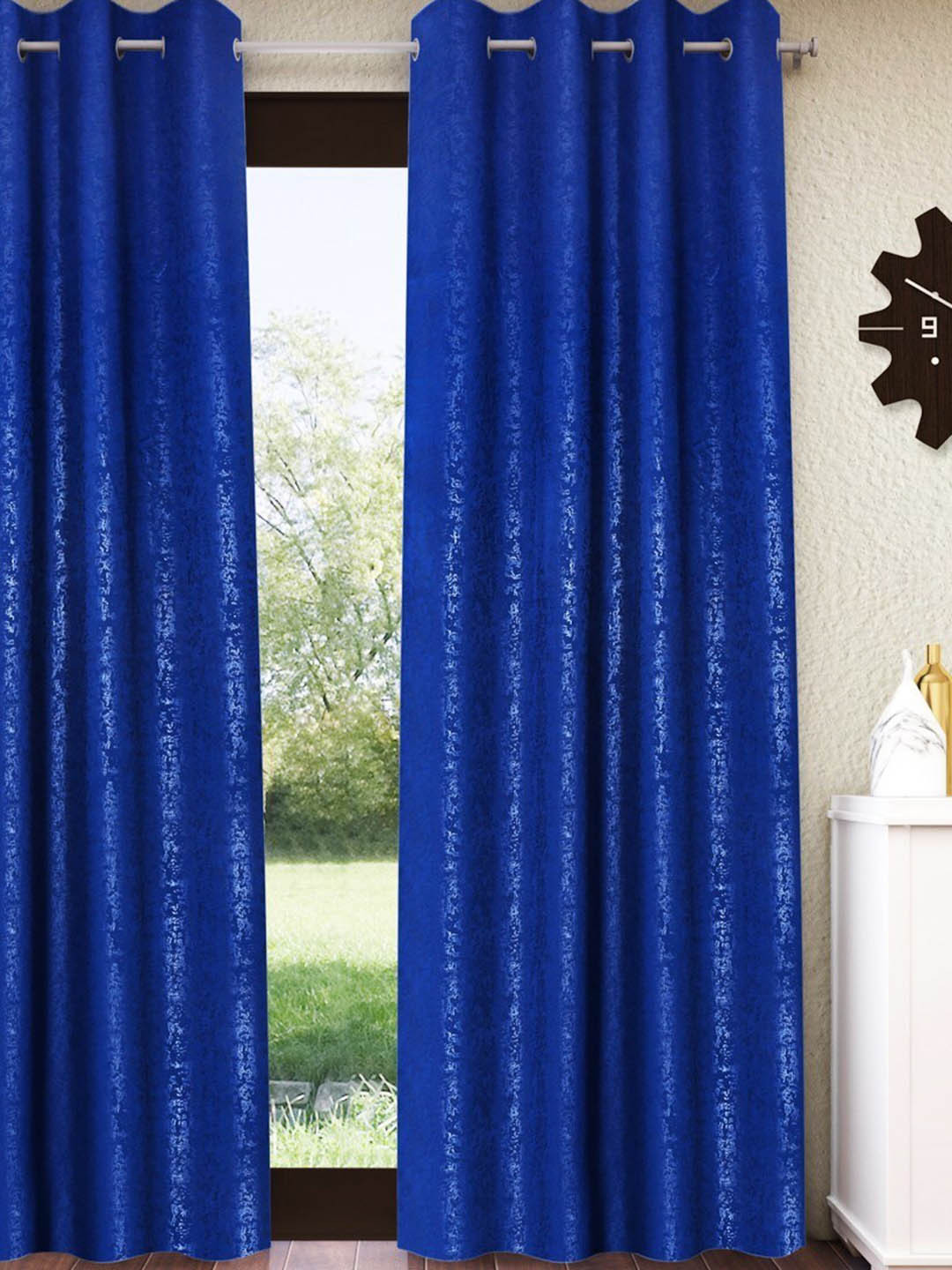 

Home Sizzler Blue Self Design Black Out Long Door Curtain