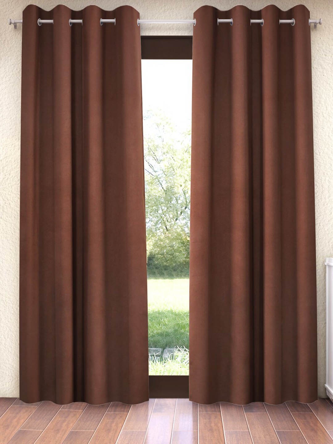 

Home Sizzler Brown 2 Pieces Solid Black Out Long Door Curtain