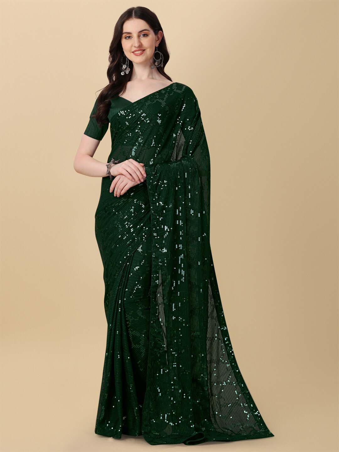 

Fab Dadu Sequinned Pure Georgette Saree, Green