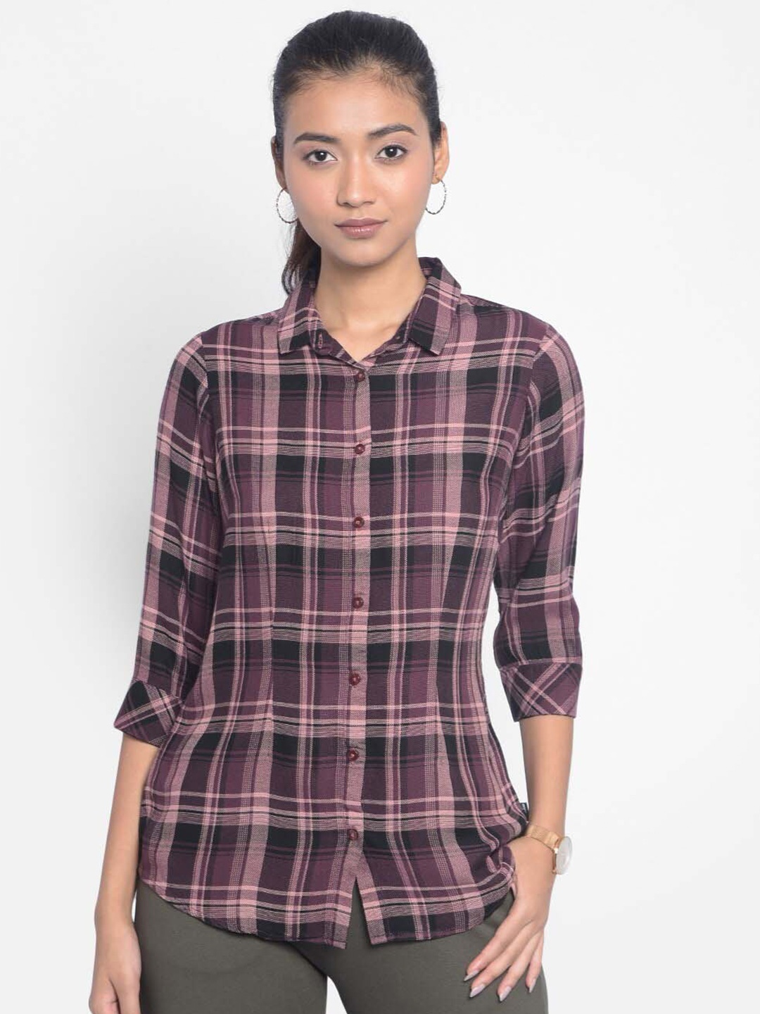 

Crimsoune Club Classic Tartan Checks Checked Cotton Casual Shirt, Brown