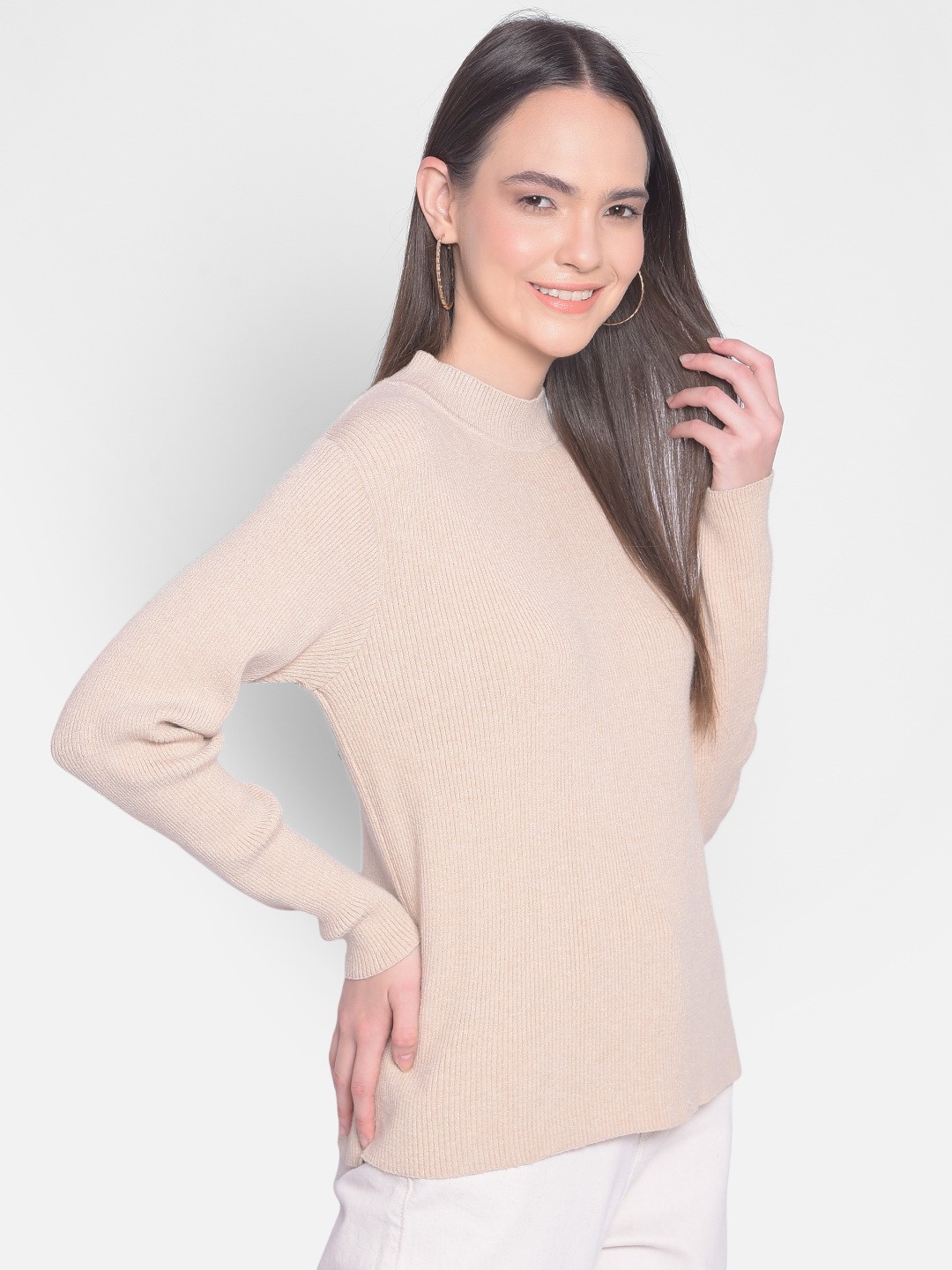 

Crimsoune Club Self Design Round Neck Pullover, Beige