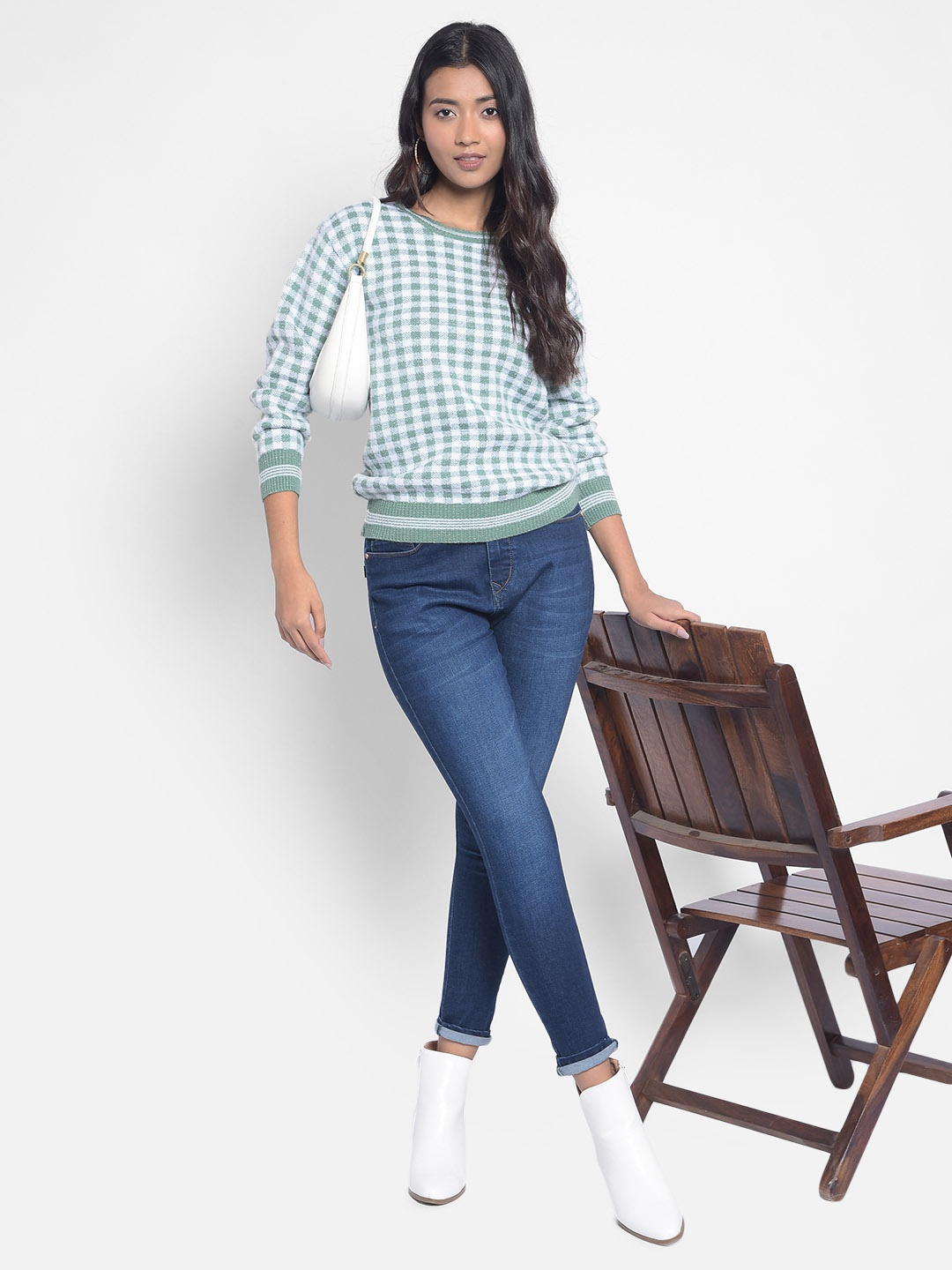 

Crimsoune Club Checked Round Neck Pullover, Green