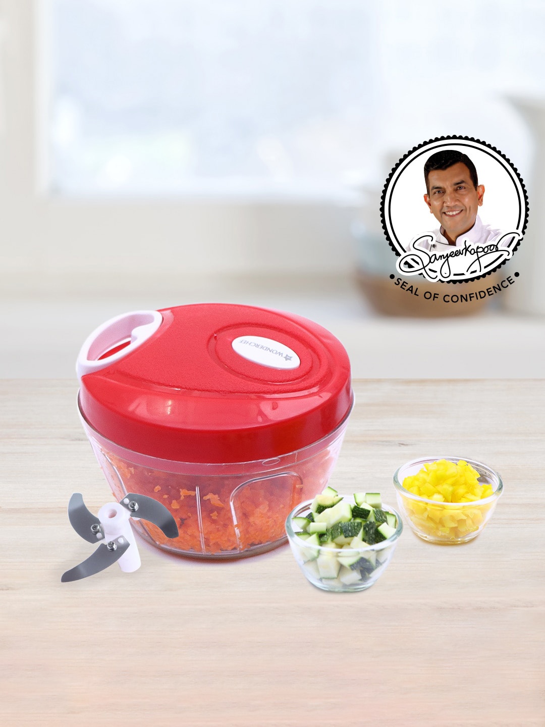 

Wonderchef Platinum White & Red String Chopper With 3 Sharp Stainless Steel Blade 450 ml