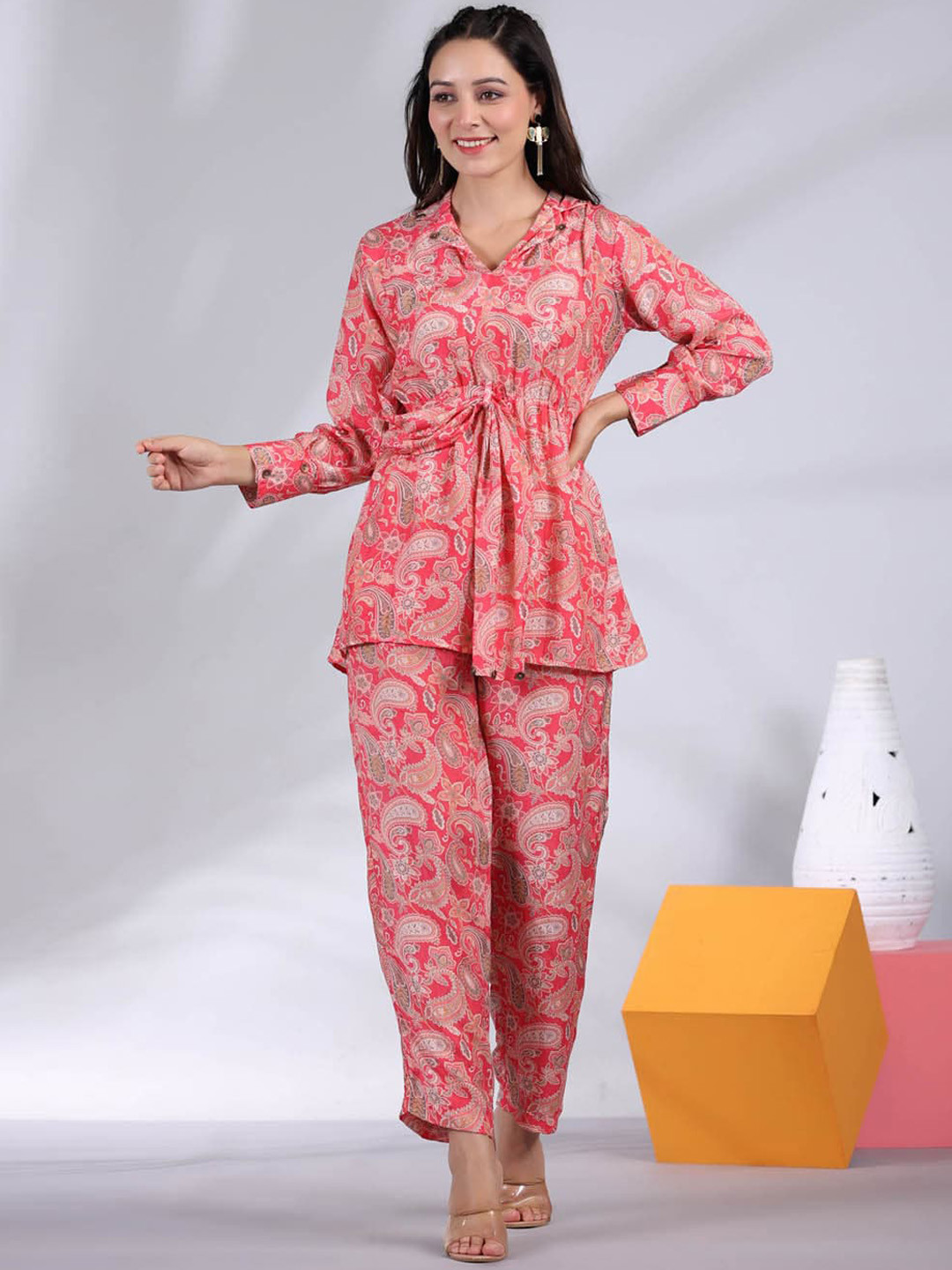 

Meena Bazaar Ethnic Motifs Printed Tunic & Trousers, Pink