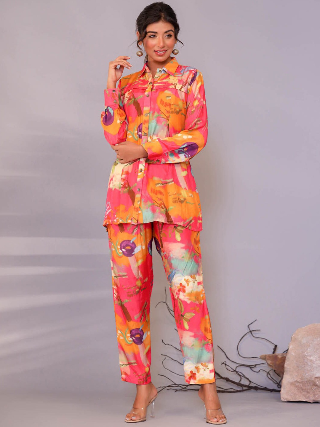 

Meena Bazaar Floral Printed Shirt With Trousers, Pink