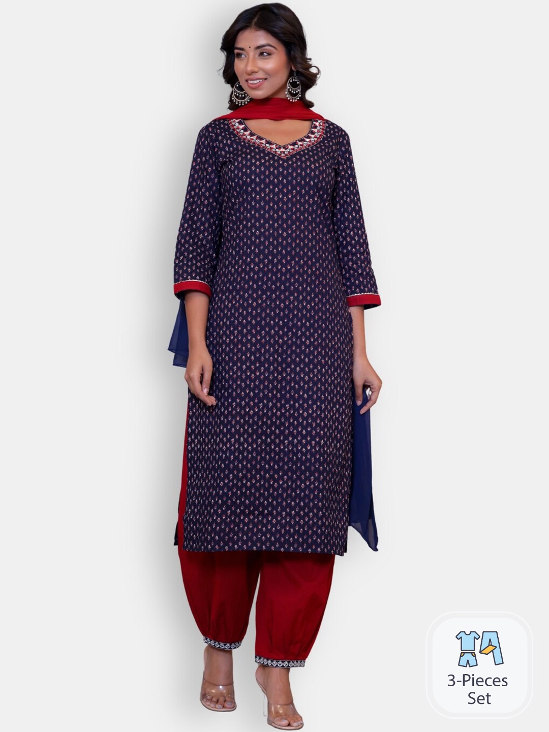 

VEDANA Ethnic Motifs Printed Regular Kurta with Salwar & With Dupatta, Blue