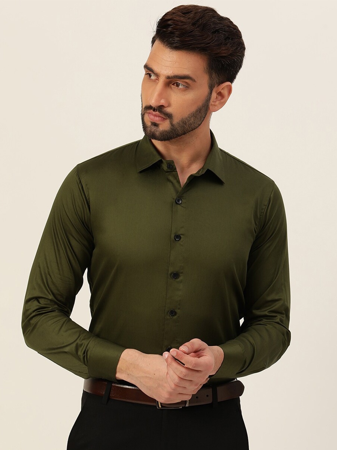 

JAVINISHKA India Slim Spread Collar Pure Cotton Slim Fit Formal Shirt, Green