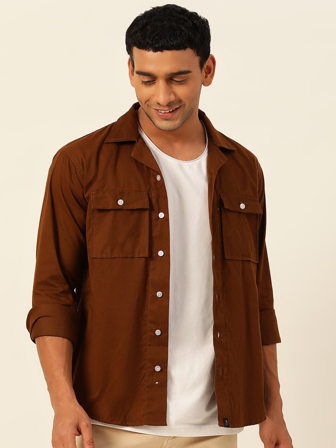 

JAVINISHKA Unisex India Slim Regular Fit Overshirt Spread Collar Pure Cotton Casual Shirt, Coffee brown