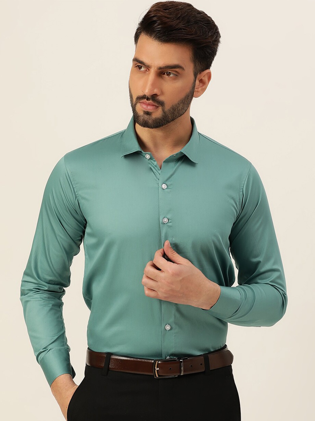 

JAVINISHKA India Slim Spread Collar Pure Cotton Slim Fit Formal Shirt, Sea green