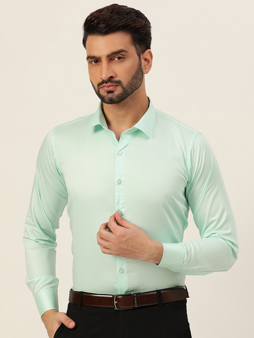 

JAVINISHKA India Slim Slim Fit Spread Collar Long Sleeve Pure Cotton Formal Shirt, Turquoise blue