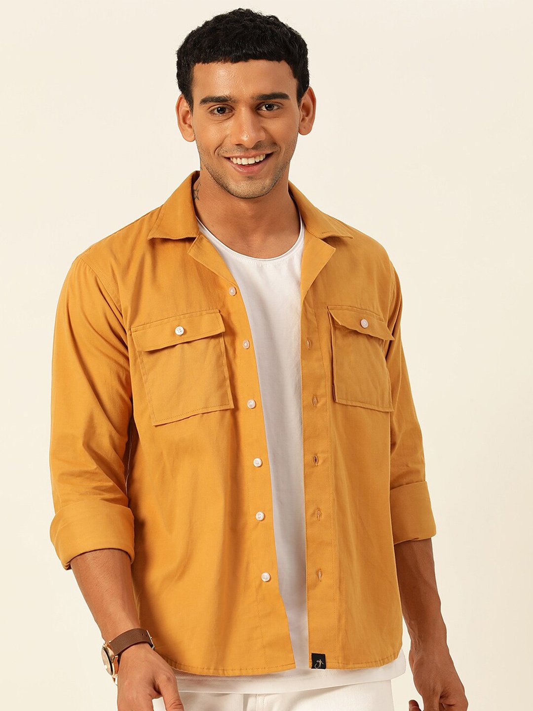 

JAVINISHKA Unisex India Slim Regular Fit Overshirt Spread Collar Pure Cotton Casual Shirt, Mustard