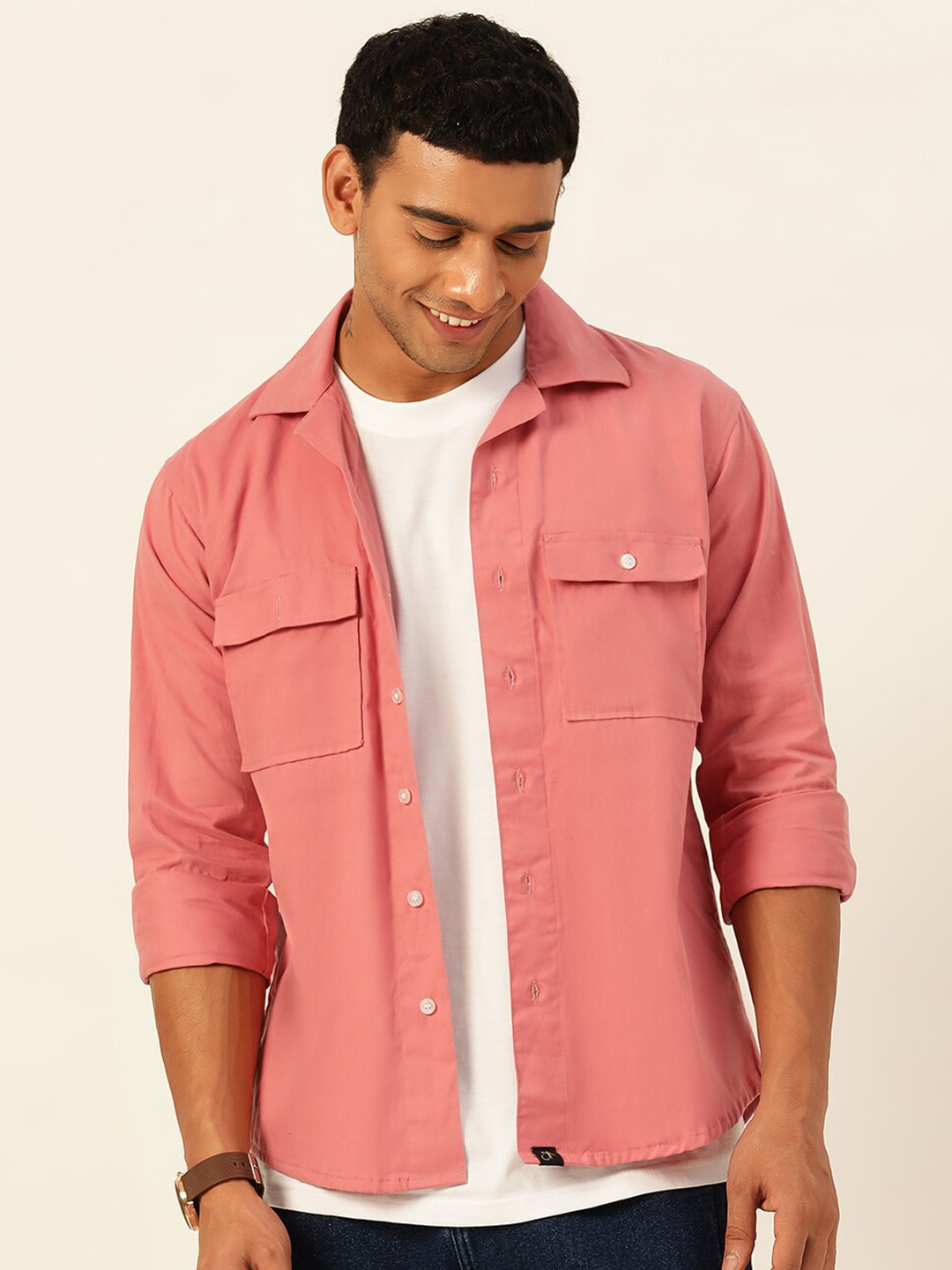 

JAVINISHKA Unisex India Slim Regular Fit Overshirt Spread Collar Pure Cotton Casual Shirt, Pink