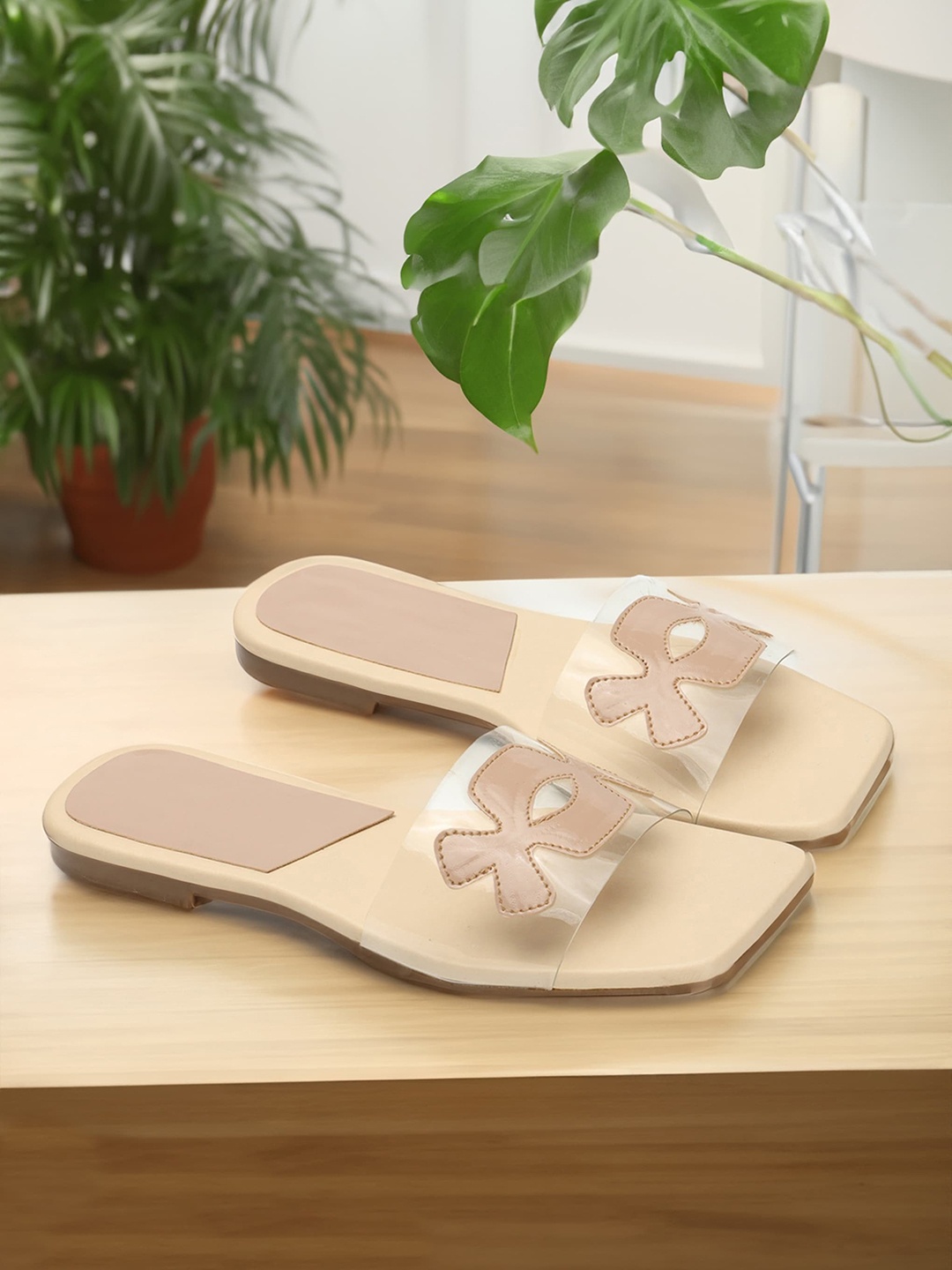 

CLOSHO Slip-On Open Toe Flats, Off white