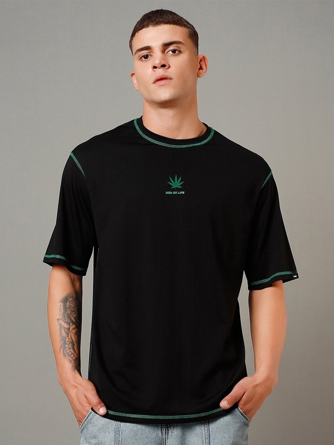 

Bewakoof Round Neck Regular Fit Cotton T-Shirt, Black
