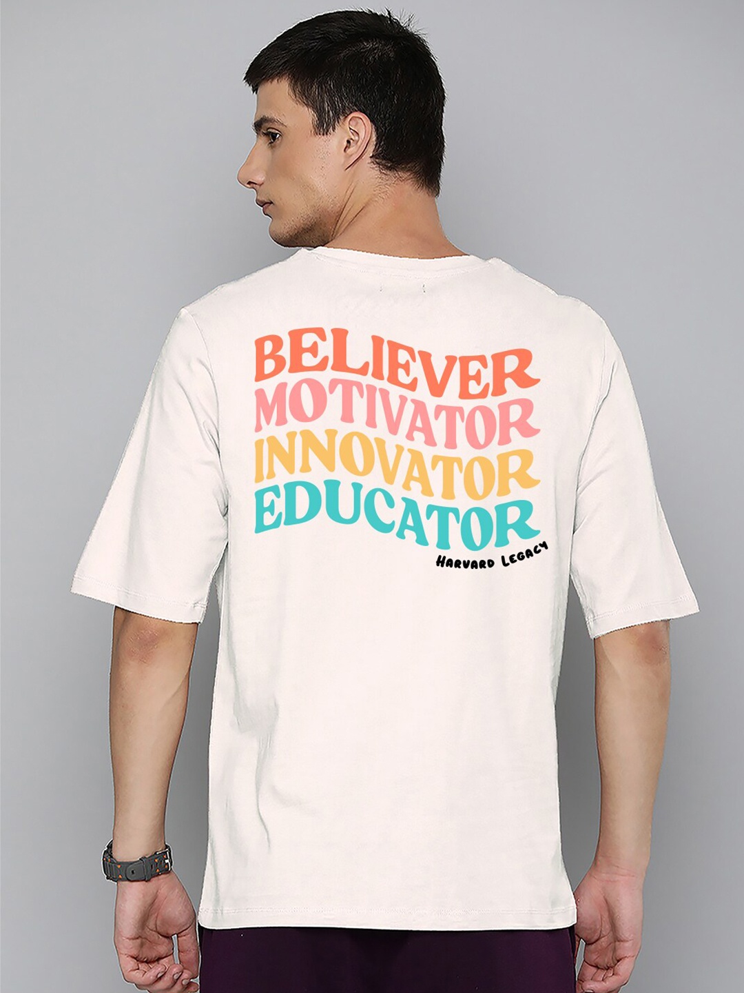 

Harvard Typography Printed Drop-Shoulder Cotton Oversized T-shirt, Off white