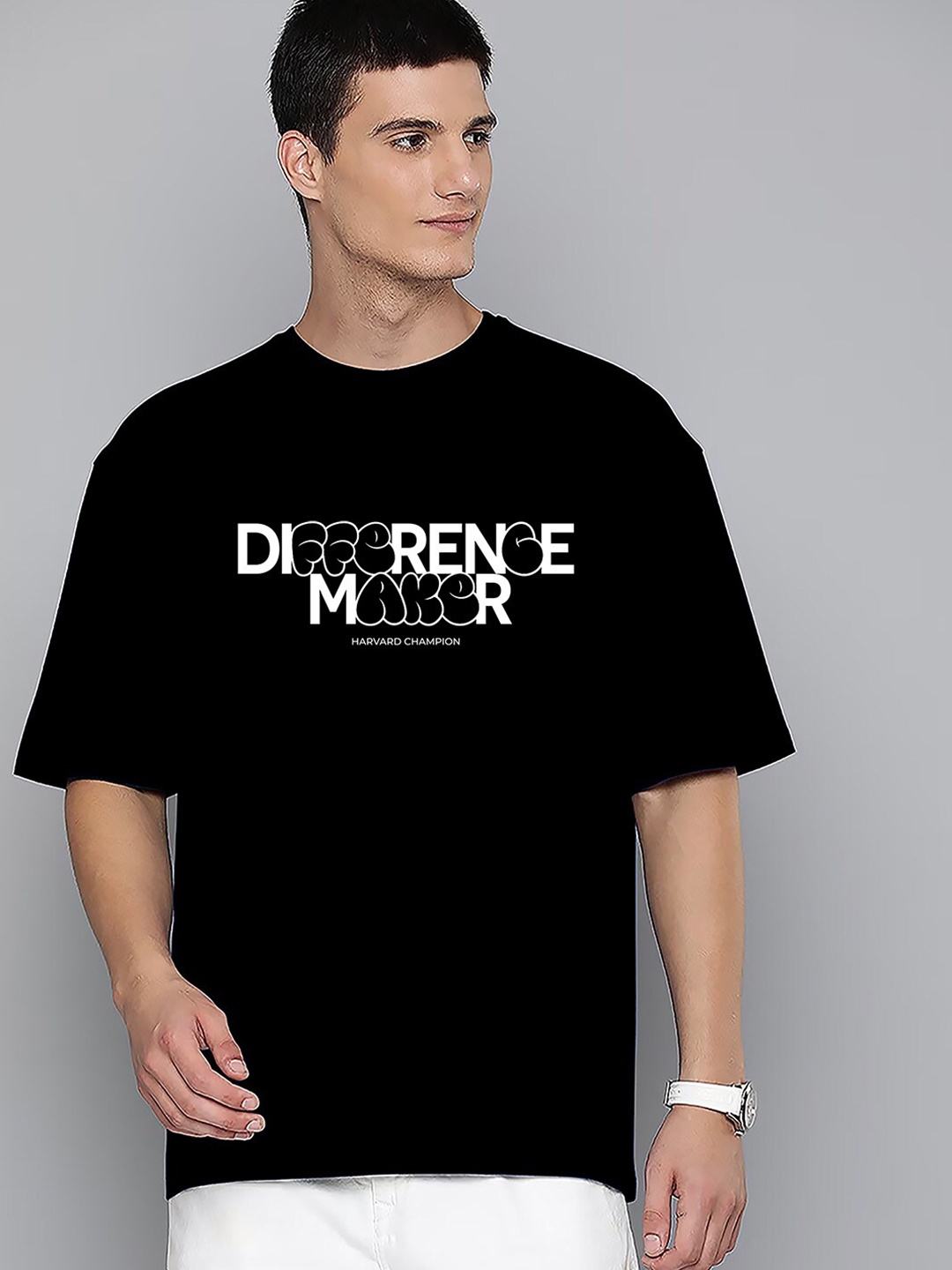 

Harvard Typography Printed Drop-Shoulder Cotton Oversized T-shirt, Black