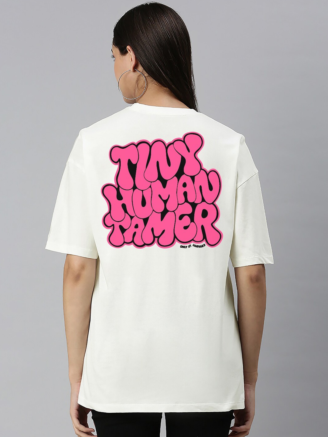 

Harvard Typography Round Neck Drop-Shoulder Sleeves Oversized Cotton T-Shirt, Off white