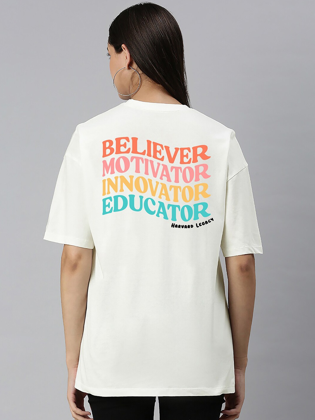 

Harvard Typography Printed Drop-Shoulder Cotton Oversized T-shirt, Off white