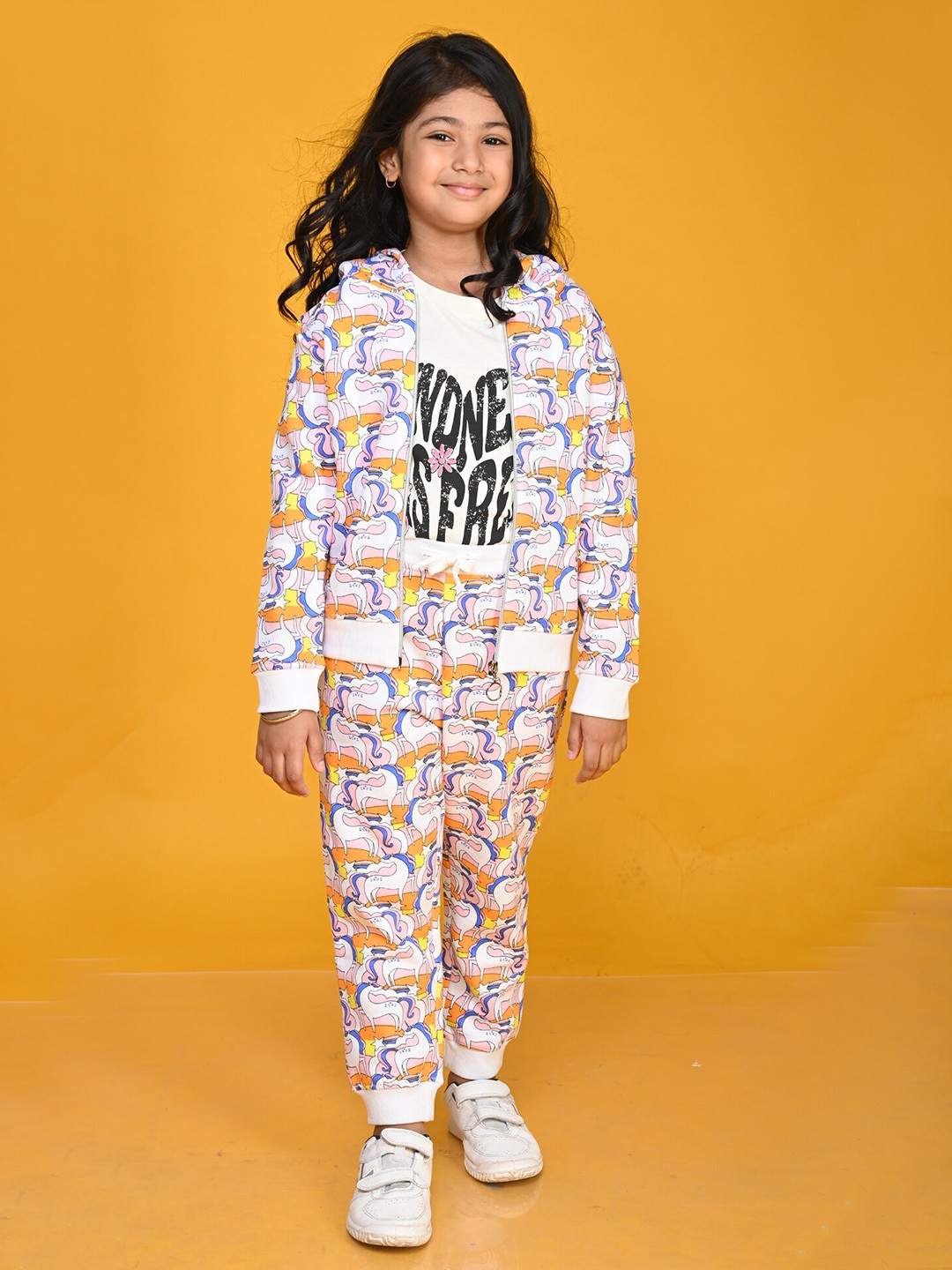 

Anthrilo Girls Printed Hooded Top with Trousers, White