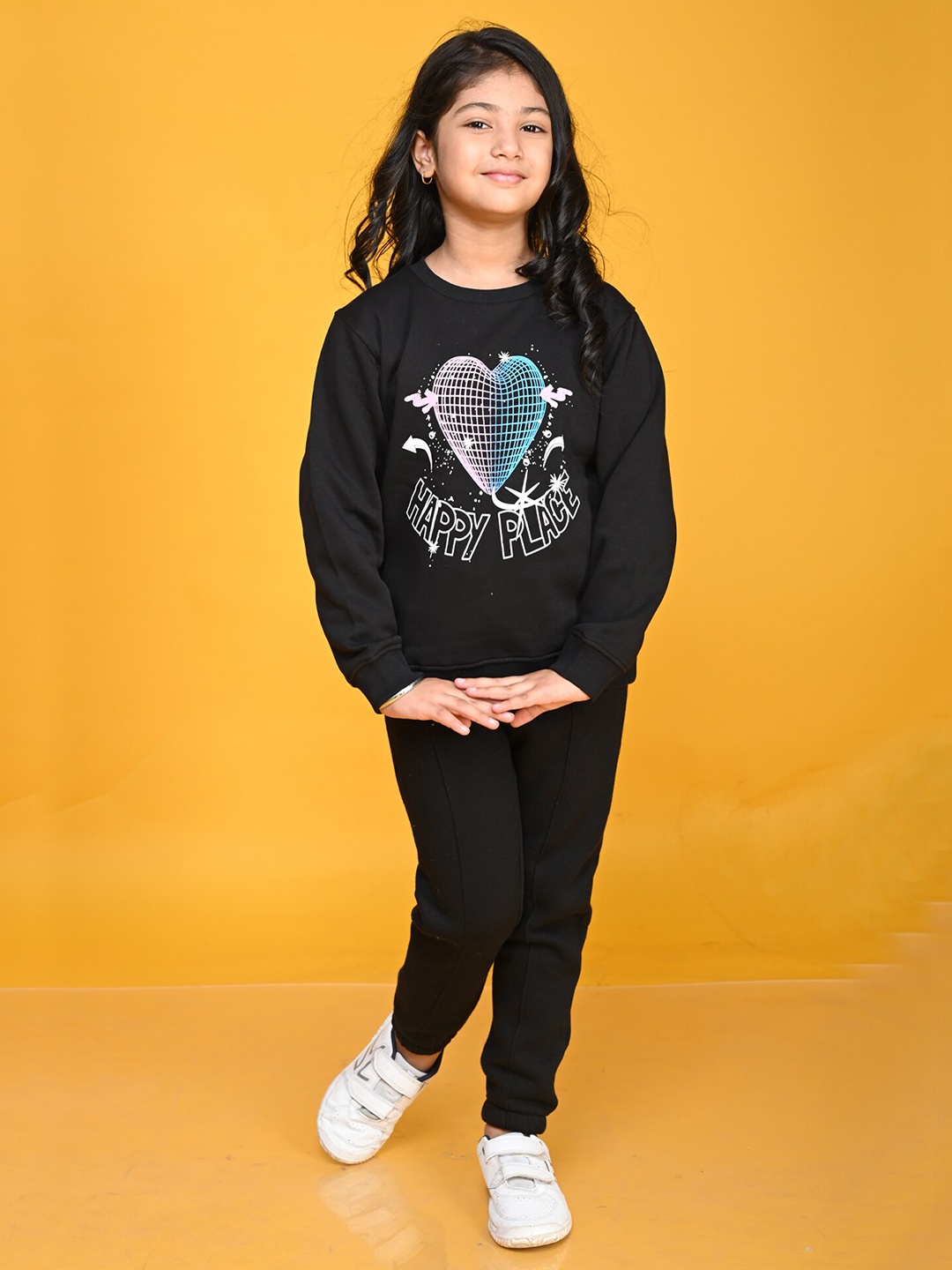 

Anthrilo Girls Printed Top with Trousers, Black