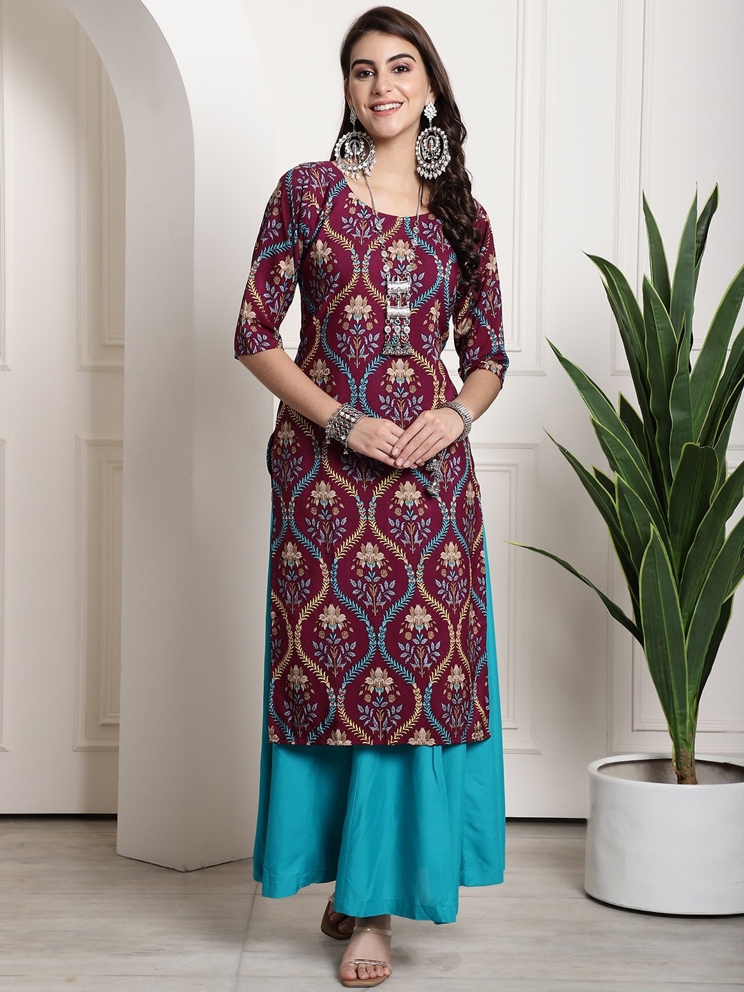 

Ethnic basket Ethnic Motifs Printed Straight Kurta, Purple