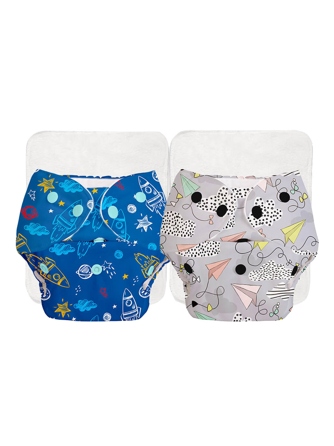 

SuperBottoms Kids Pack of 2 BASIC Reusable Cloth Diapers with EasySnap & QuickDry Pad, Blue