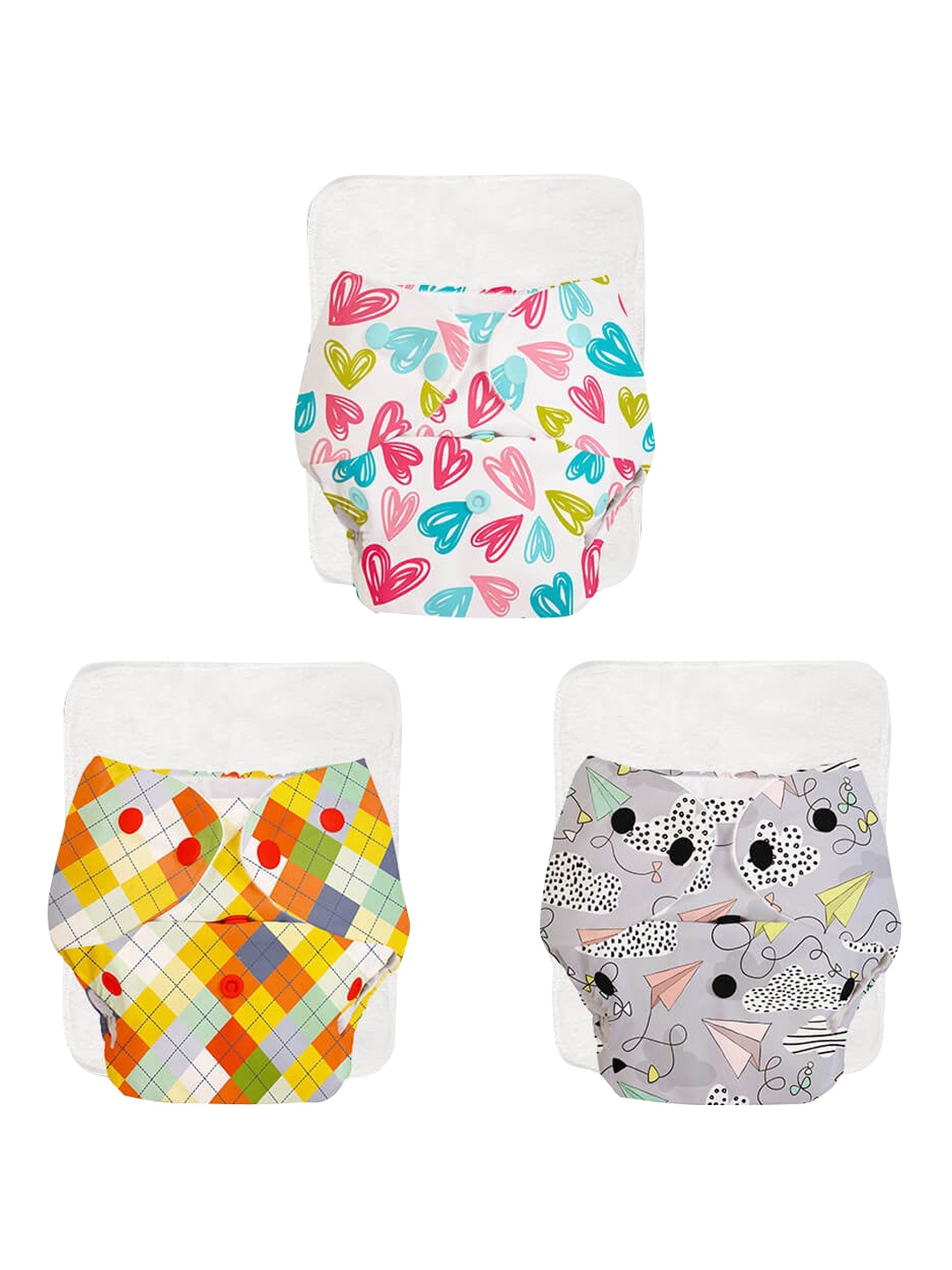 

SuperBottoms Kids Pack of 3 BASIC Reusable Cloth Diapers with EasySnap & QuickDry Pad, Multi