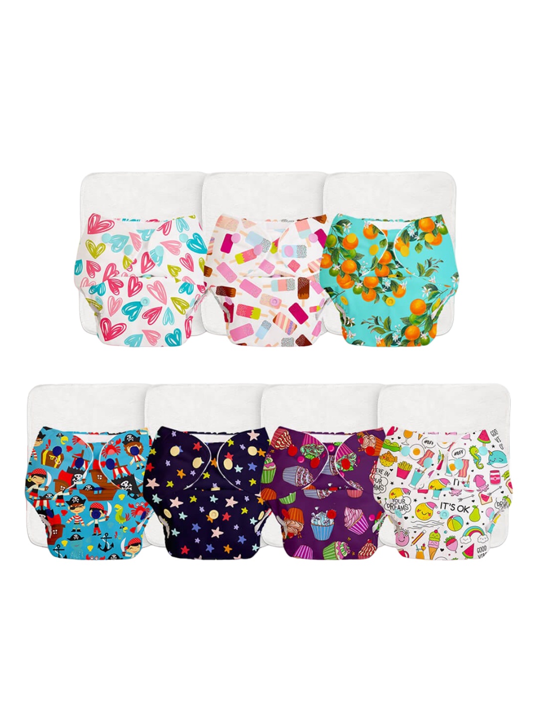

SuperBottoms Pack Of 7 Printed Reusable Diaper, Multi