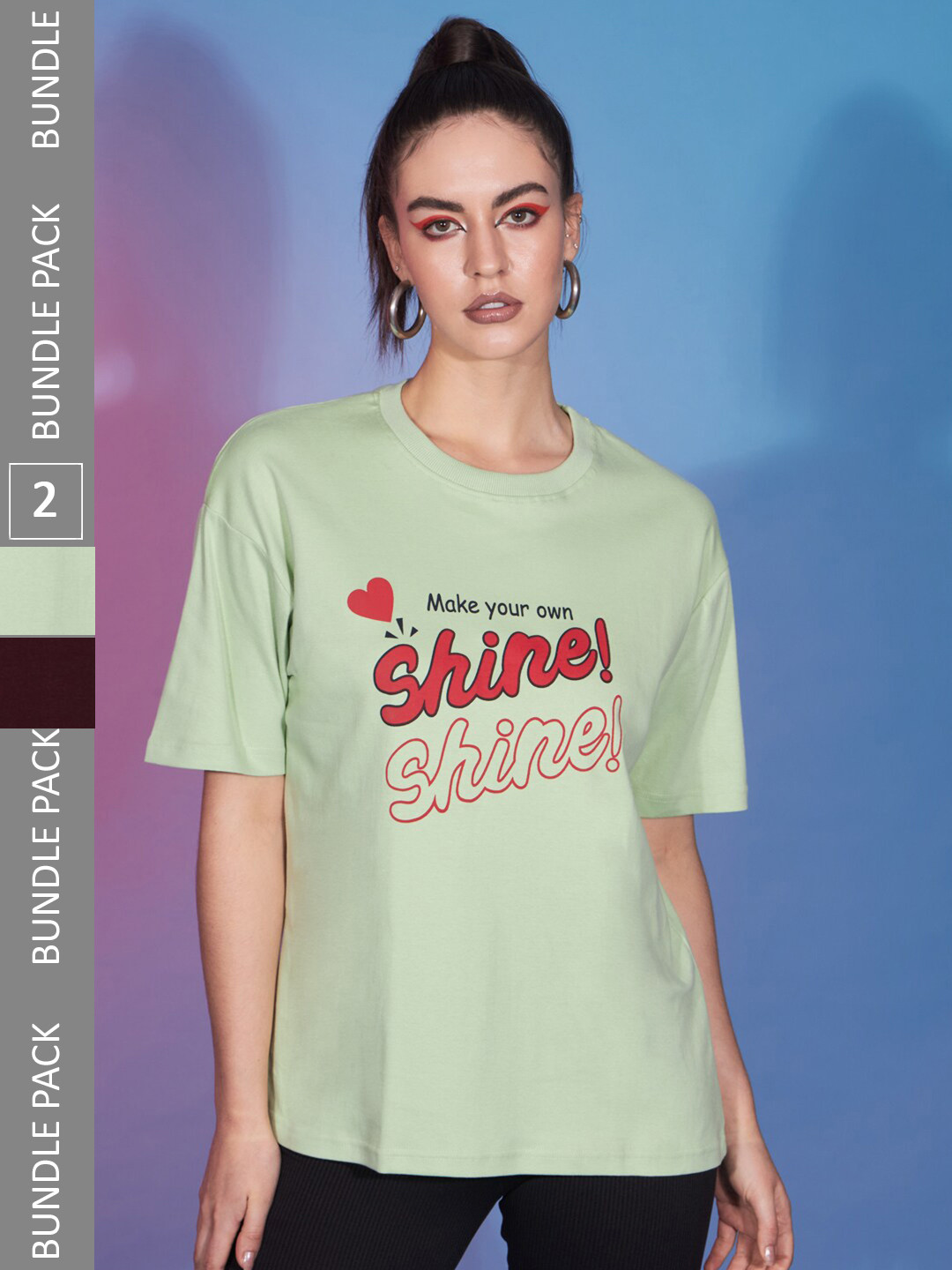 

GUTI Pack Of 2 Typography Printed Round Neck Short Sleeve Oversized Cotton T-Shirt, Blue