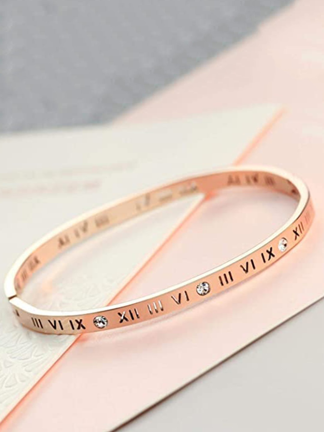 

KRYSTALZ Unisex Rose Gold-Plated Cubic Zirconia Kada Bracelet