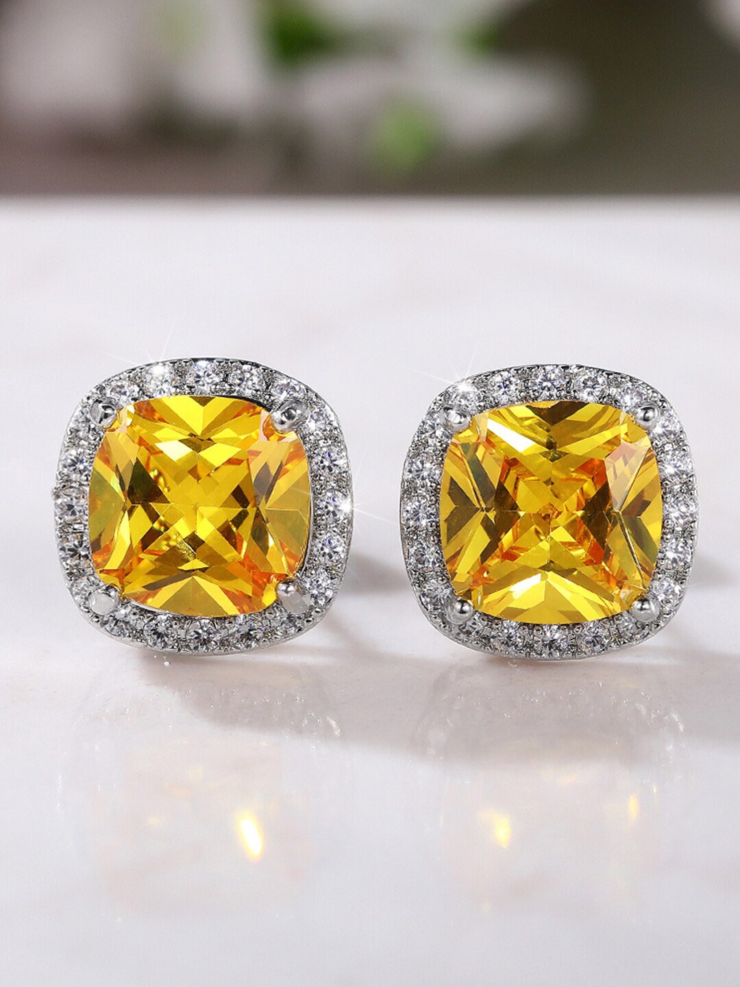 

Designs & You Silver Plated Square Studs Earrings