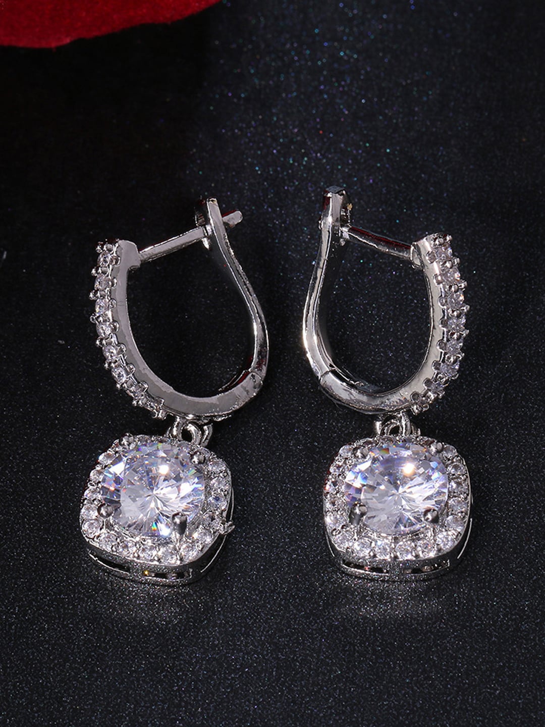 

Designs & You Silver-Toned Geometric Half Hoop Earrings