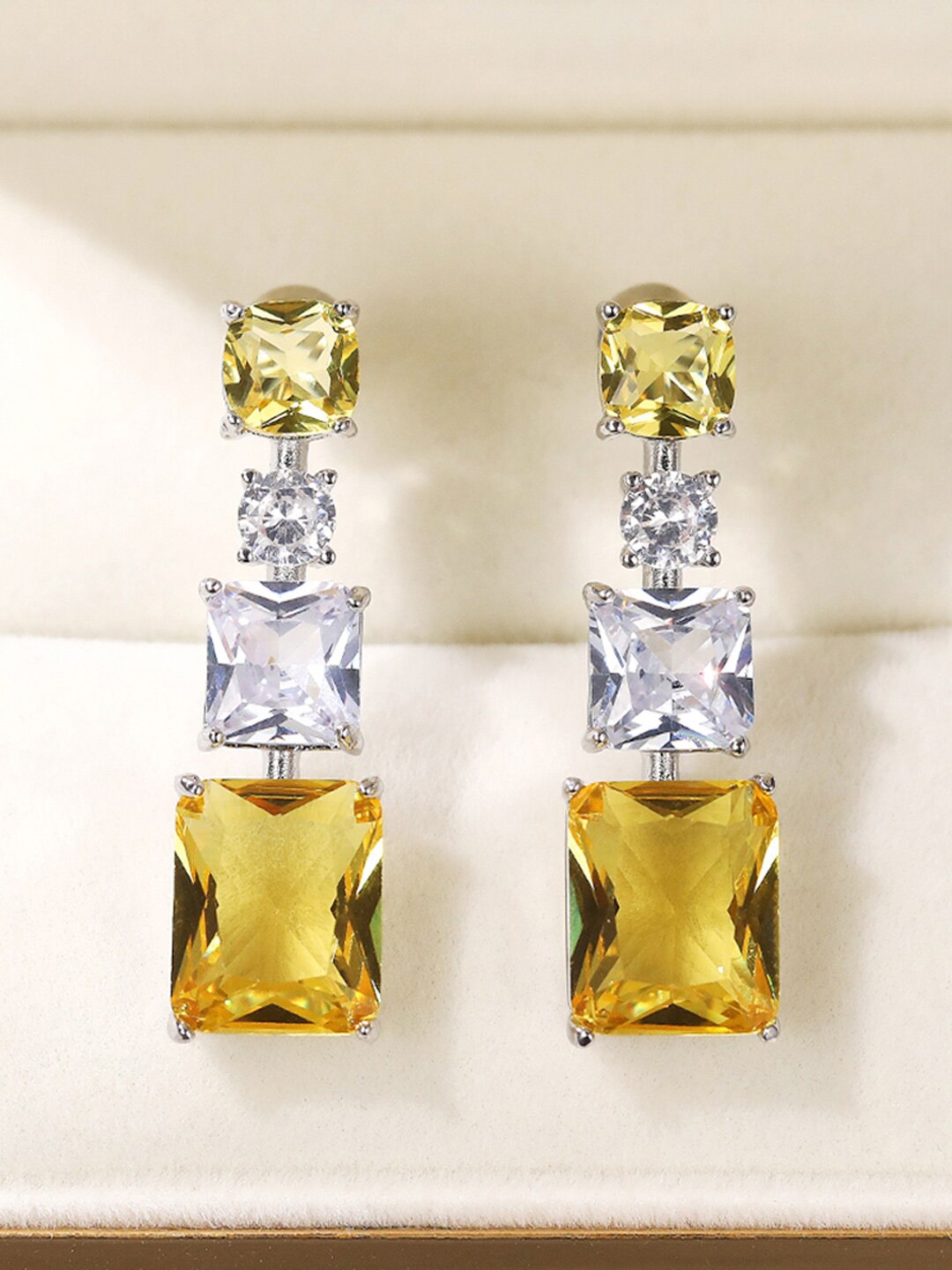 

Designs & You Silver-Plated Geometric Shaped Drop Earrings, Yellow