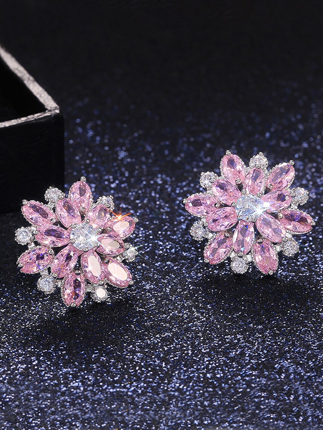 

Designs & You Silver Plated Floral Shaped Stud Earrings, Pink