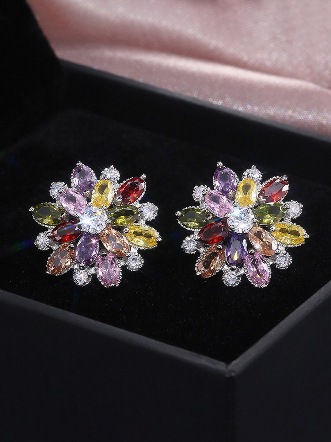

Designs & You Silver Plated Floral Shaped Stud Earrings, Multi