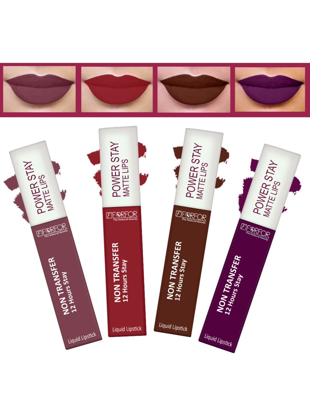 

FORFOR Set of 4 Powerstay Non Transfer Liquid Matte Lipstick - 5 ml Each, Red